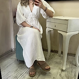 MÜSLİN KUMAŞ BEYAZ ELBİSE S/M/L BEDEN