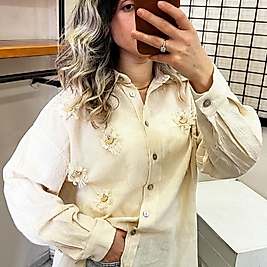 PERRY ÇİÇEK İŞLEMELİ GÖMLEK TAŞ RENK STANDART BEDEN