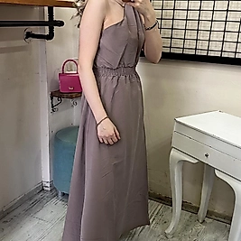 QUZU TEK OMUZ ELBİSE KAHVE RENK S/M/L BEDEN