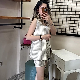 QUZU NATUR ÇİZGİLİ ŞORT TAŞ RENK  S/M/L BEDEN