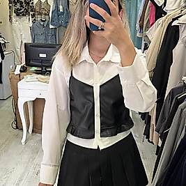 Deri detaylı gömlek