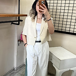 QUZU KISA KOL ASTARLI CEKET TAŞ RENK S/M/L BEDEN