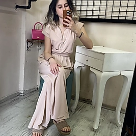 QUZU BELİ LASTİKLİ YAN CEPLİ BEJ RENK PANTOLON S/M/L BEDEN