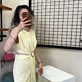 FLOW SARI ELBİSE S/M/L BEDEN