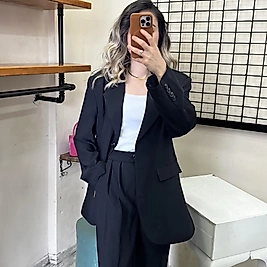 İKİLİ TAKIM CEKET PALAZZO  PANTOLON SİYAH RENK S/M/L BEDEN