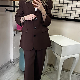 İKİLİ TAKIM CEKET PALAZZO  PANTOLON KAHVE RENK S/M/L BEDEN